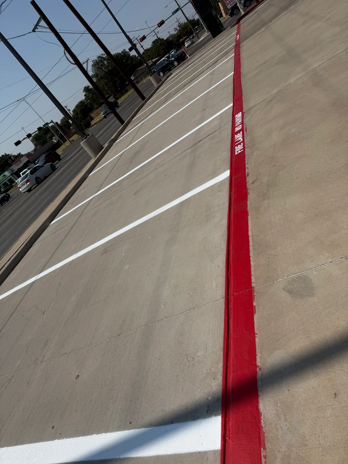After striping · Red fire lane along the curb