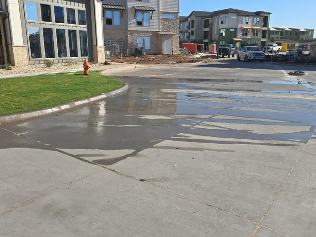 Wet concrete during washing