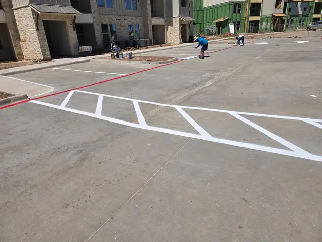 Crosshatch and fire lane in the parking row
